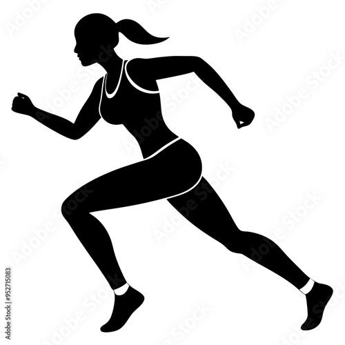 Fitness Women Running Pose - Vector Illustration