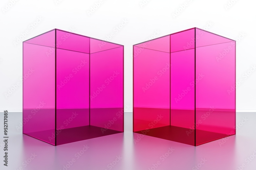 Vibrant Pink Plexiglass Cubes in Minimalist Setting Vibrant Pink Plexiglass Cubes in Minimalist Setting