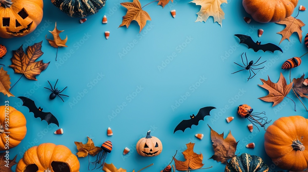 Halloween Decorations on a Blue Background Halloween Decorations on a Blue Background