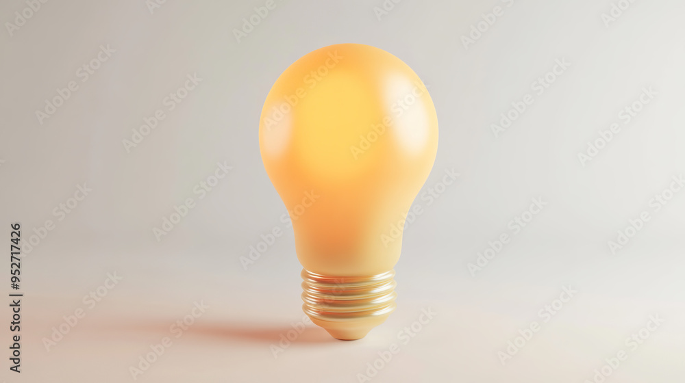 A glowing light bulb with a soft, yellow hue on a white background. A glowing light bulb with a soft, yellow hue on a white background.