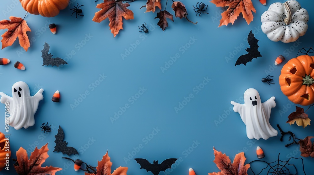 Halloween Decorations on a Blue Background Halloween Decorations on a Blue Background