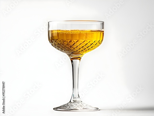 Solitary Glass of Vintage Champagne Standing Alone on White Studio Backdrop