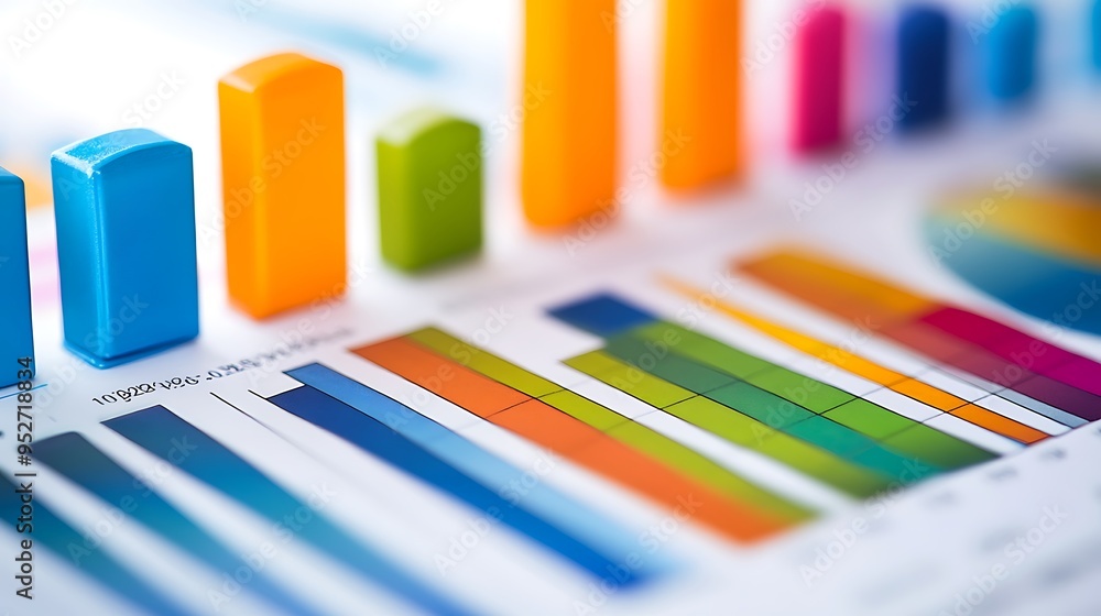 Colorful Blocks Resting on a Bar Graph Chart Colorful Blocks Resting on a Bar Graph Chart