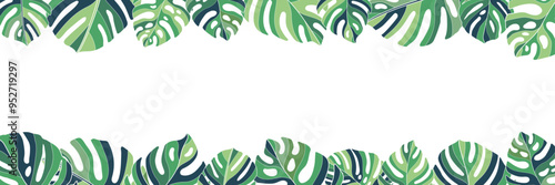 monstera leaf tropical banner social media header border frame sign hawaii holiday template graphic design art vector outline collage green background texture leaves title horizontal nature