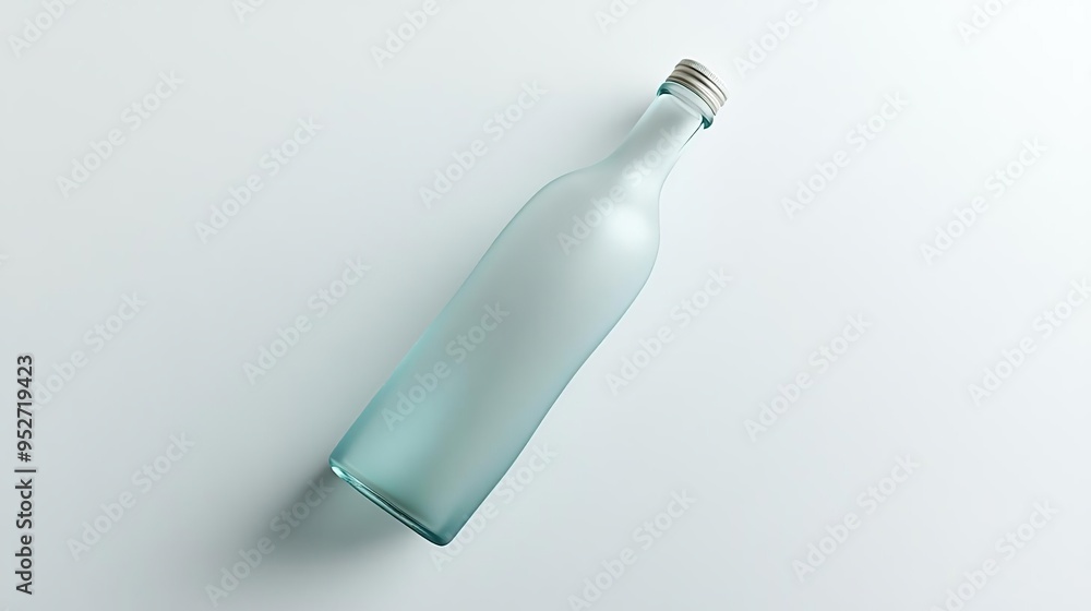 A frosted glass bottle with a silver cap, positioned on a light surface. A frosted glass bottle with a silver cap, positioned on a light surface.