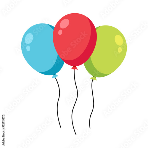 Colorful decorative balloons for Celebratory Events and Festivities. Balloon in cartoon style. Bunch of balloons for birthday and party. Vector Illustration.