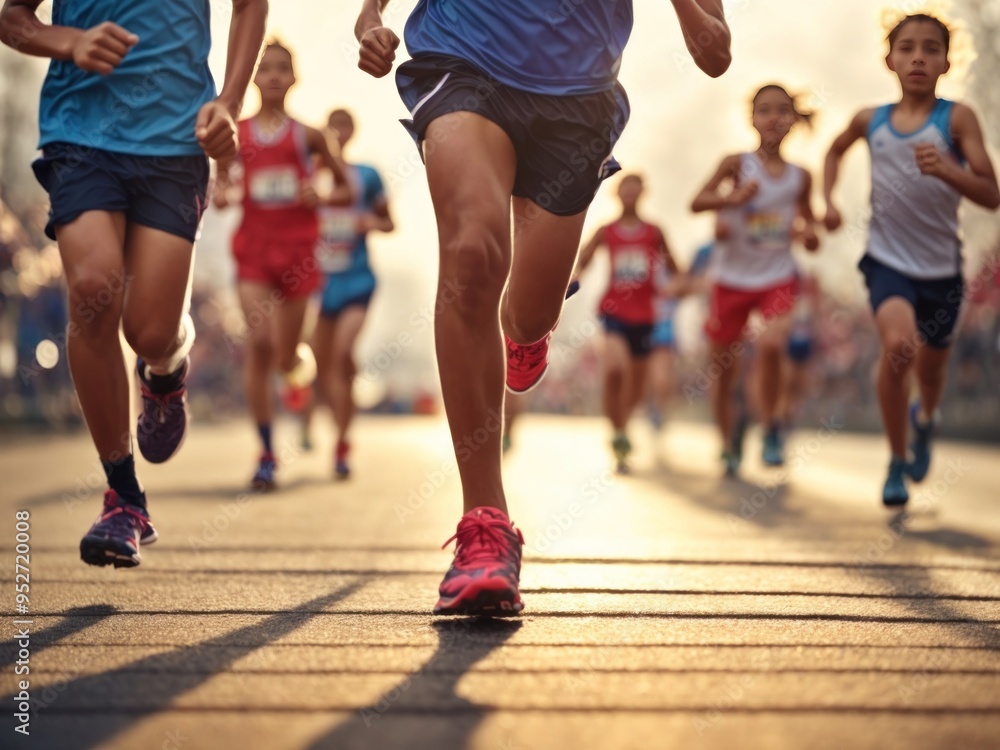 Running children, young athletes run in a kids run race Running children, young athletes run in a kids run race