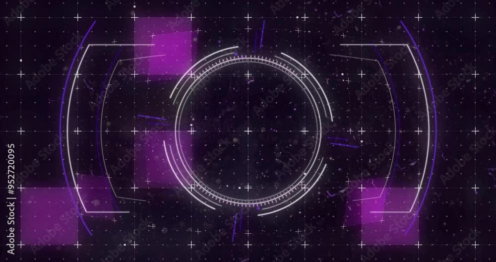 Glowing elements and grid animation in futuristic circular interface Glowing elements and grid animation in futuristic circular interface