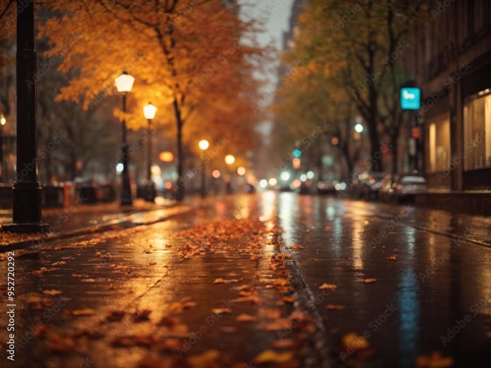 Empty road wet in city in autumn time. Empty road wet in city in autumn time.