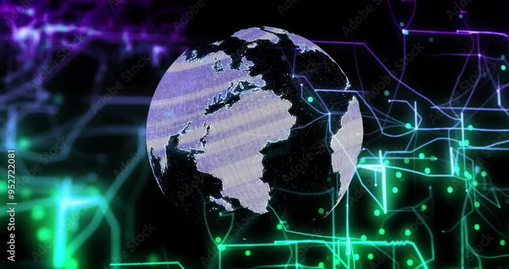 Rotating Earth with digital network connections animation over dark background Rotating Earth with digital network connections animation over dark background