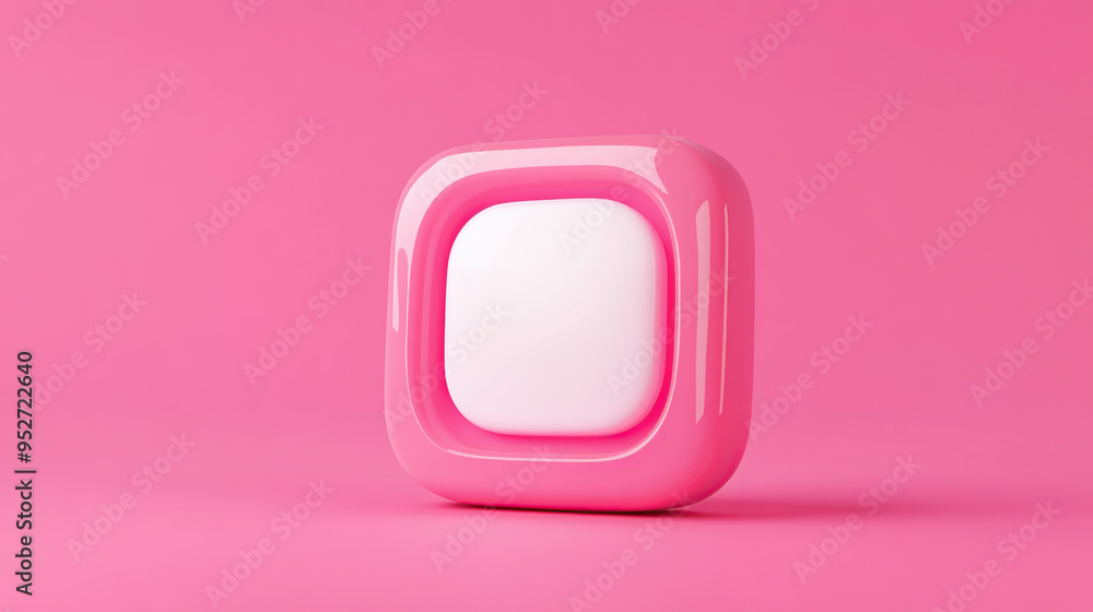 A pink rounded square with a white, blank, slightly raised, inner square on a pink background. A pink rounded square with a white, blank, slightly raised, inner square on a pink background.