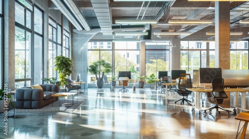 Fototapeta Naklejka Na Ścianę i Meble -  Bright office space with minimalist design and high ceilings