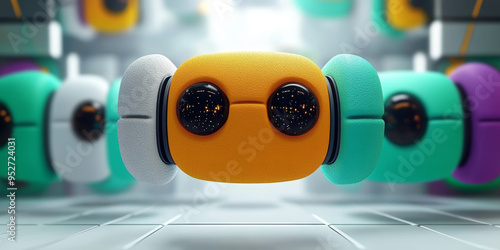 Colorful monitor robot mascot characters.