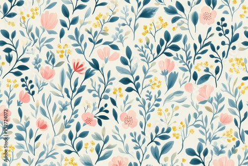 Pastel Floral Wallpaper Design with Delicate Botanical Elements