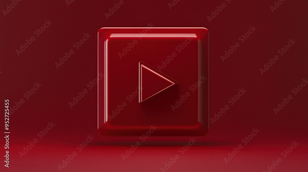 A red play button icon on a red background. A red play button icon on a red background.