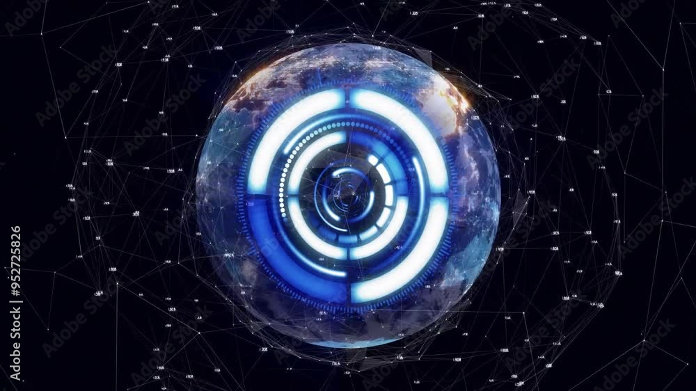 Digital interface animation over Earth with network connections in space Digital interface animation over Earth with network connections in space