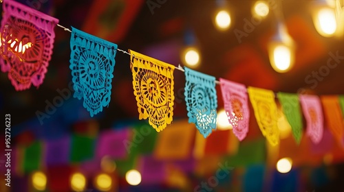 Colorful Mexican Paper Flags String Lights Party Decoration