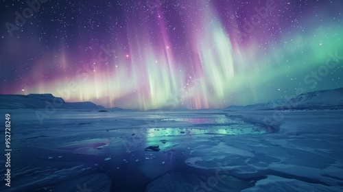 Wallpaper Mural Colorful northern lights above frozen lake Torontodigital.ca