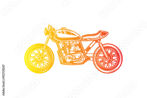 Cafe racer custom motorcycle. Original vector illustration in vintage style isolated on white background. T-shirt design.