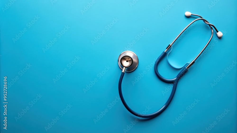 Stethoscope placed on a blue background , medical equipment, healthcare, cardiology, diagnostic tool, doctor