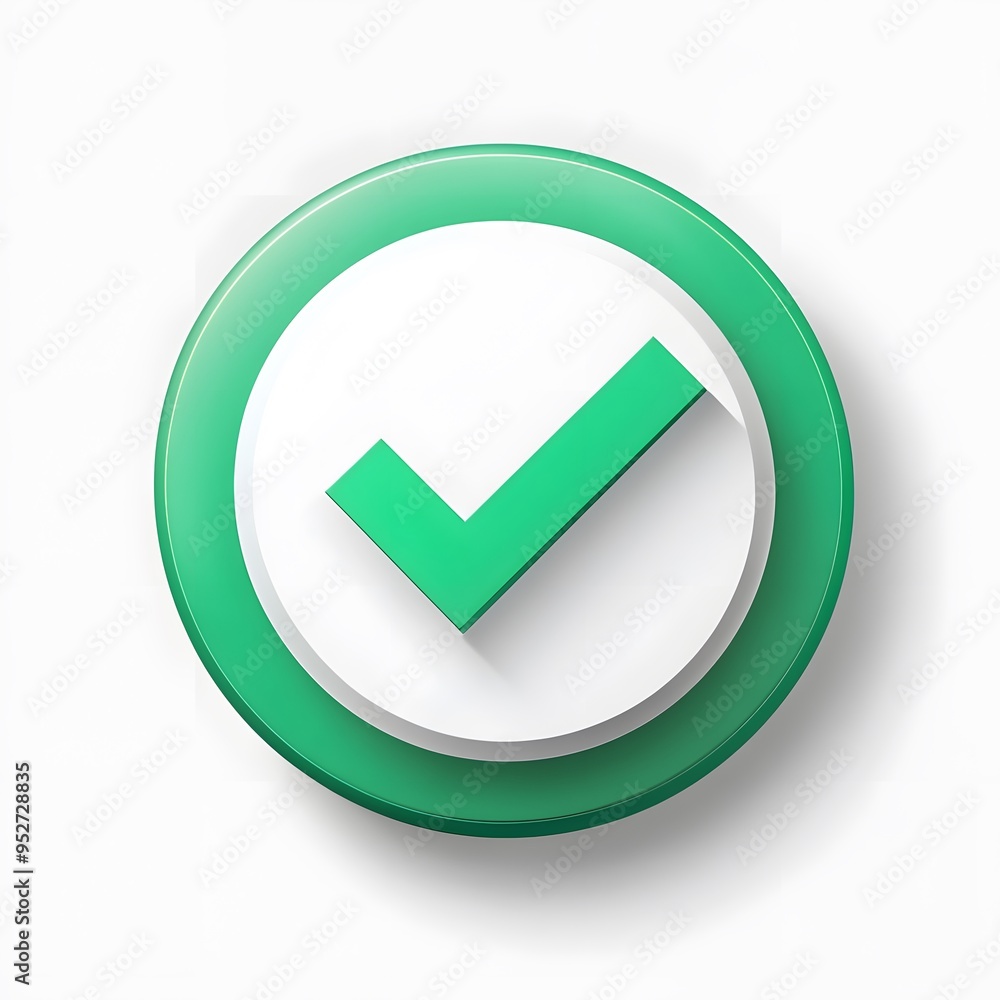 3d check icon, checklist tick, done mark. Vector realistic plastic style checkmark, symbol of selection, confirmation or approval. Green circle with a white, white background 3d check icon, checklist tick, done mark. Vector realistic plastic style checkmark, symbol of selection, confirmation or approval. Green circle with a white, white background