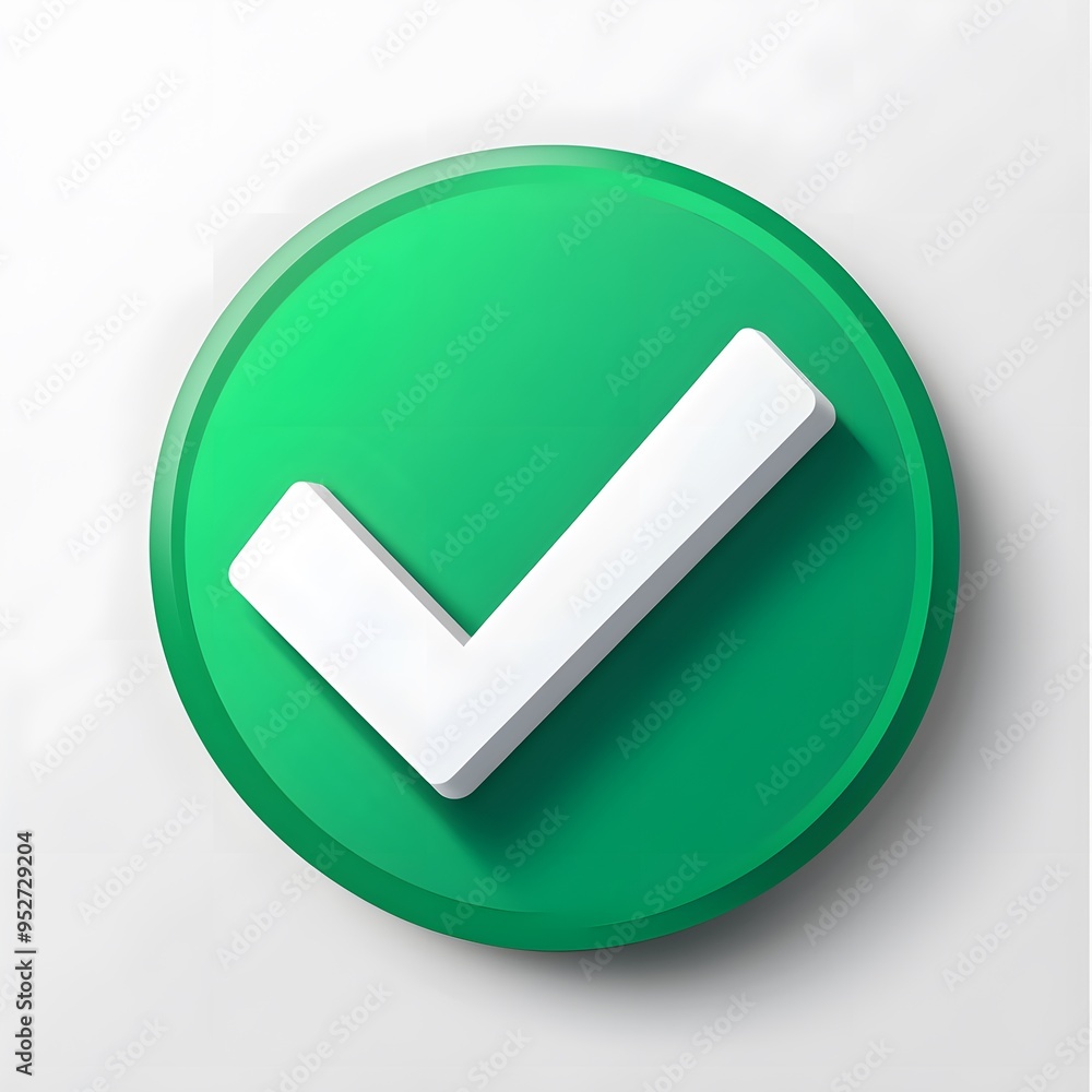 3d check icon, checklist tick, done mark. Vector realistic plastic style checkmark, symbol of selection, confirmation or approval. Green circle with a white, white background 3d check icon, checklist tick, done mark. Vector realistic plastic style checkmark, symbol of selection, confirmation or approval. Green circle with a white, white background