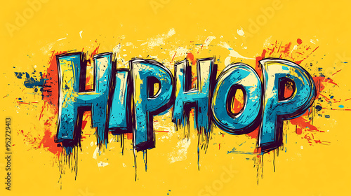 HIPHOP Music Genre word text with abstract yellow background.