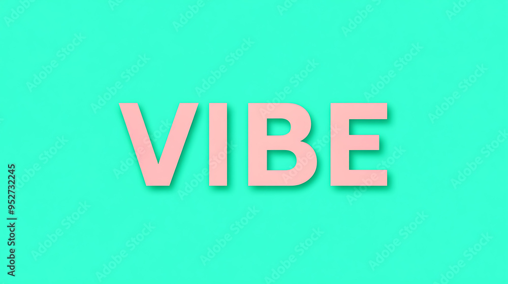Fototapeta premium VIBE word text with minimal green aesthetics and green foliage.