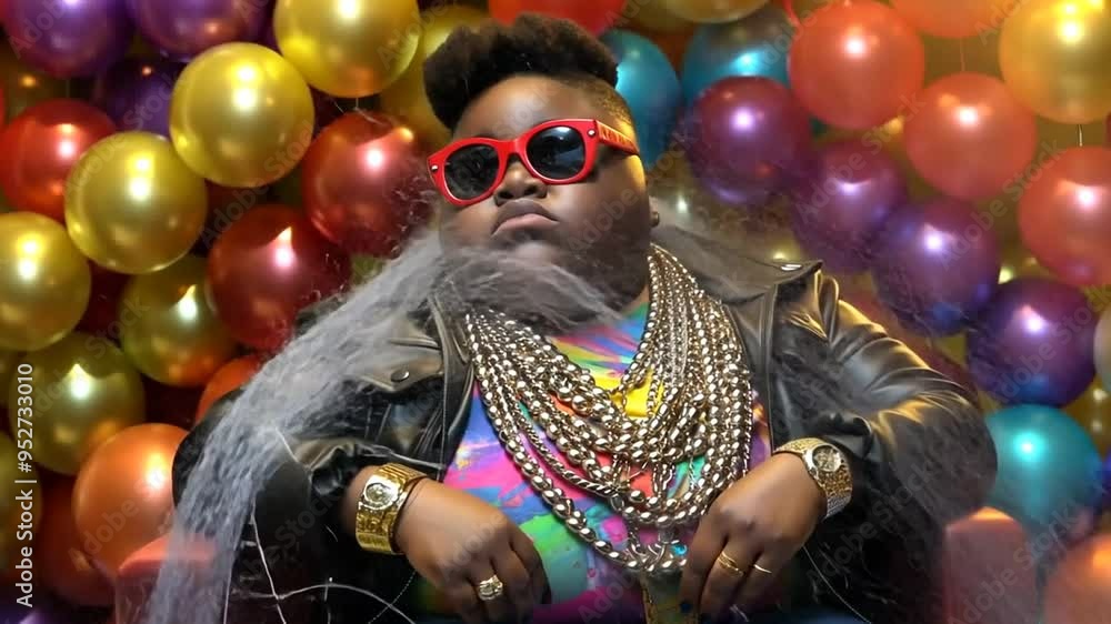 Funky Black Rap Star Addressing Obesity with Colorful Celebration Generative AI Funky Black Rap Star Addressing Obesity with Colorful Celebration Generative AI