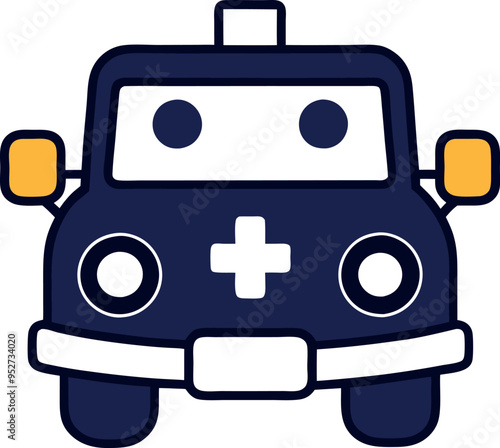 Illustrate an ambulance with its emergency lights activated, focusing on the roof-mounted lights.