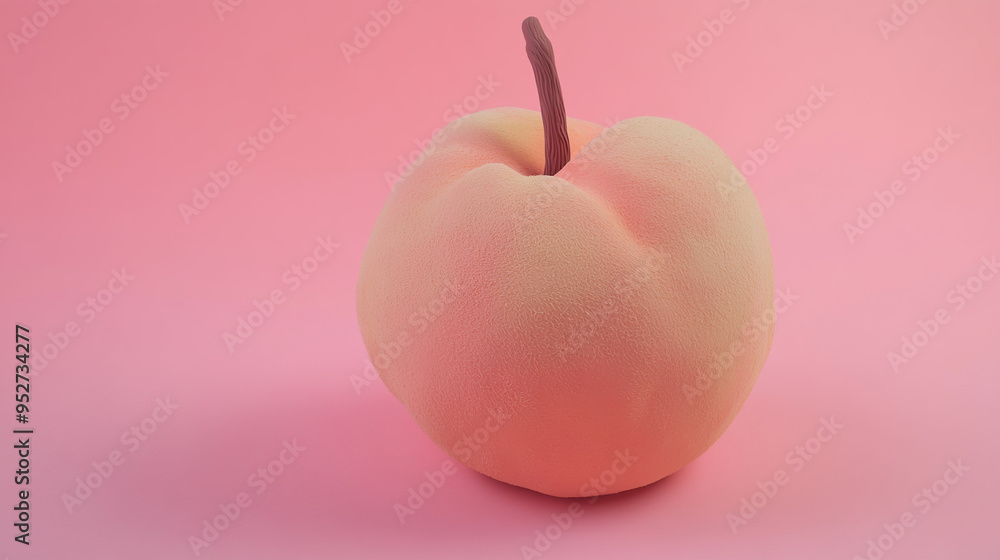 Obraz premium A single, ripe peach with a fuzzy texture rests on a pink background.