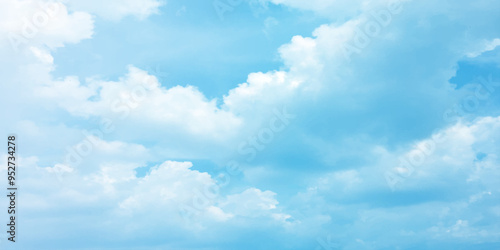 blue beautiful clouds sky soft bright sunny winter template canvas love banner natural background clear white clouds sun reflection daytime Serene  fluffy cumulus clouds heap landscape Panorama Blue  