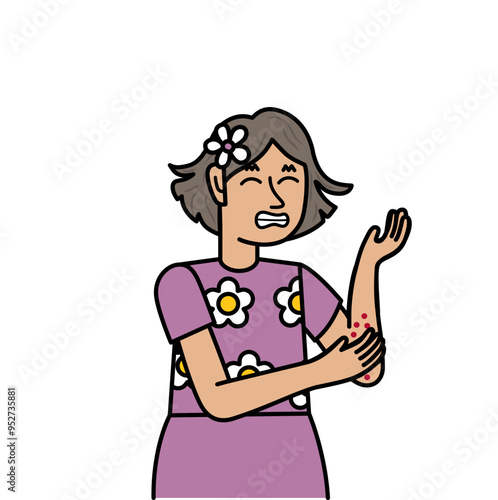 girl with allergy scratching her hand.eps