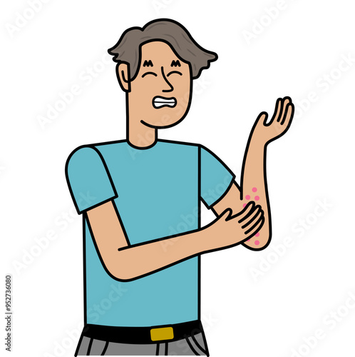 man with allergy scratching her hand.eps