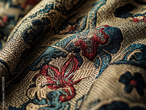 classic tapestry fabric with intricate patterns and texture