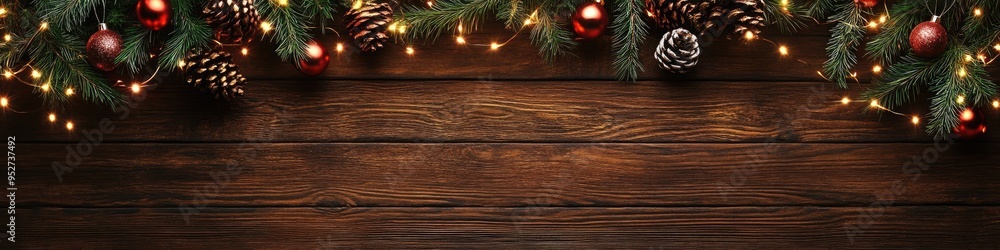 Festive new year background with greenery and decor for seasonal design Festive new year background with greenery and decor for seasonal design