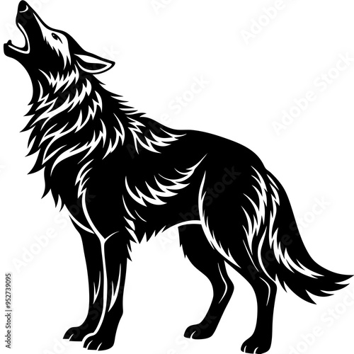 Howling Coyote of art Vector Silhouette