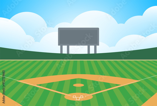 Vector baseball diamond baseball field with infield dirt and outfield grass stock illustration
