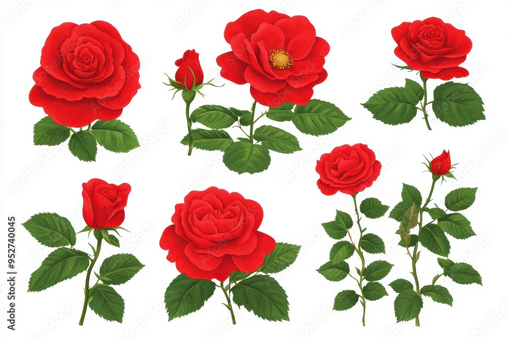 Vibrant collection of red roses illustrations Vibrant collection of red roses illustrations