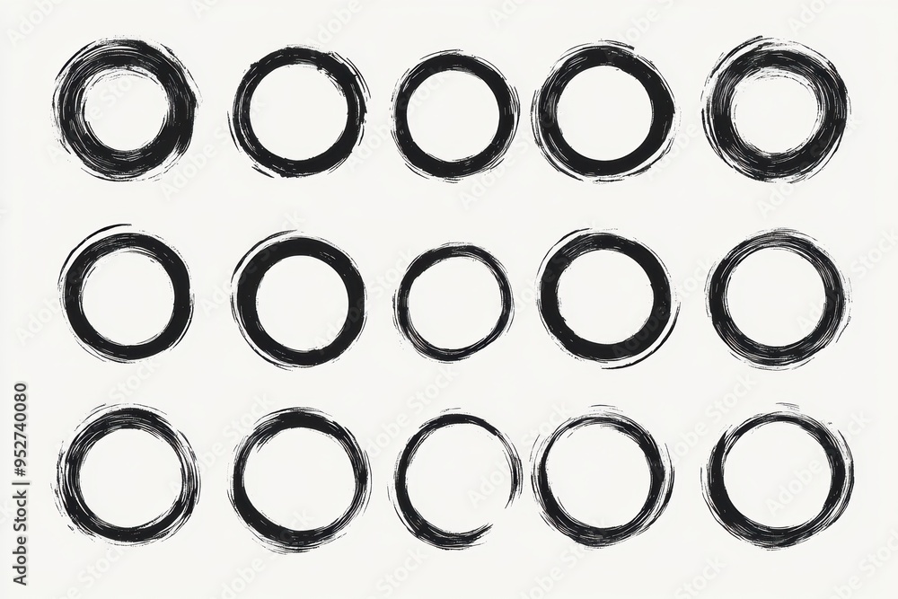 Abstract black ink circles hand-painted on white background Abstract black ink circles hand-painted on white background