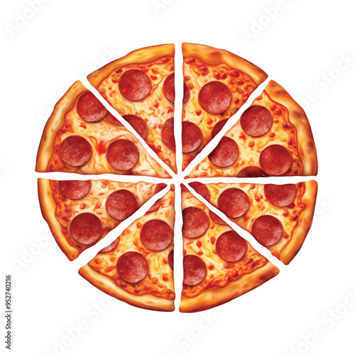 Realistic vector Pepperoni Pizza with separate movable slices