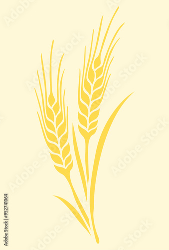 Wheat ears and oats spikes stalk gold on yellow background vector stock illustration
