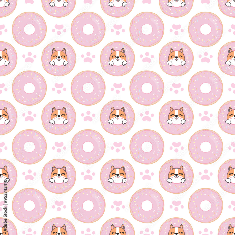 Seamless pattern with corgi dogs. For children's fabric design, wallpaper, backgrounds, wrapping paper, scrapbooking, etc. Vector illustration Seamless pattern with corgi dogs. For children's fabric design, wallpaper, backgrounds, wrapping paper, scrapbooking, etc. Vector illustration