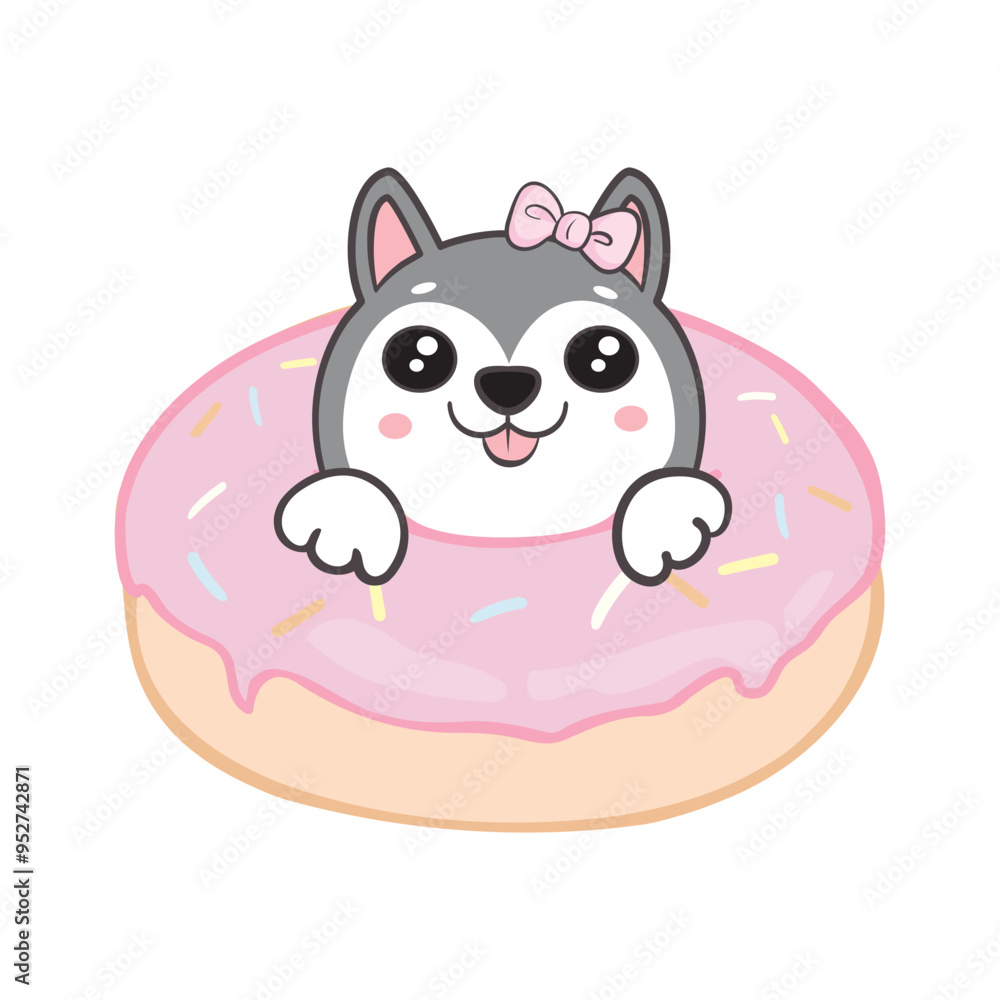 Fototapeta premium Cute Husky Dog Sitting Cartoon: Vector Icon Illustration in Flat Cartoon Style