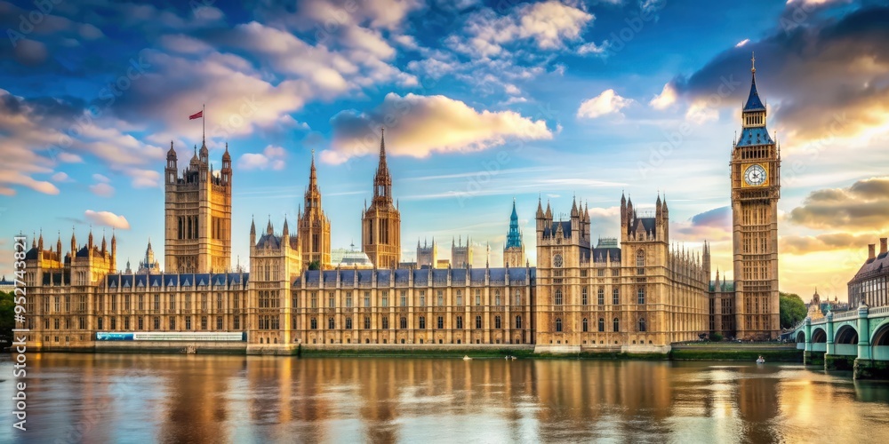Fototapeta premium Iconic view of Big Ben and Houses of Parliament in London, UK, London, iconic, landmark, architecture, travel