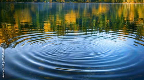 Smooth ripples on the lake water with forest reflections