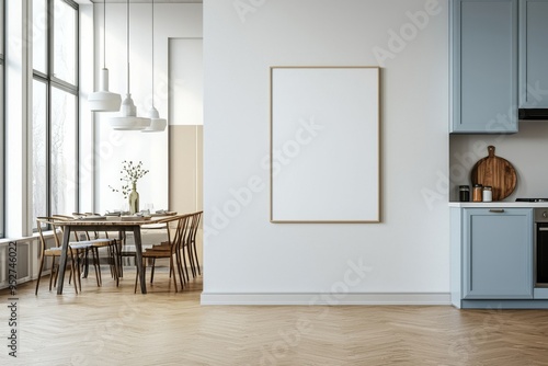 Poster Mockup in Kitchen Interior with White Wall created with Generative AI