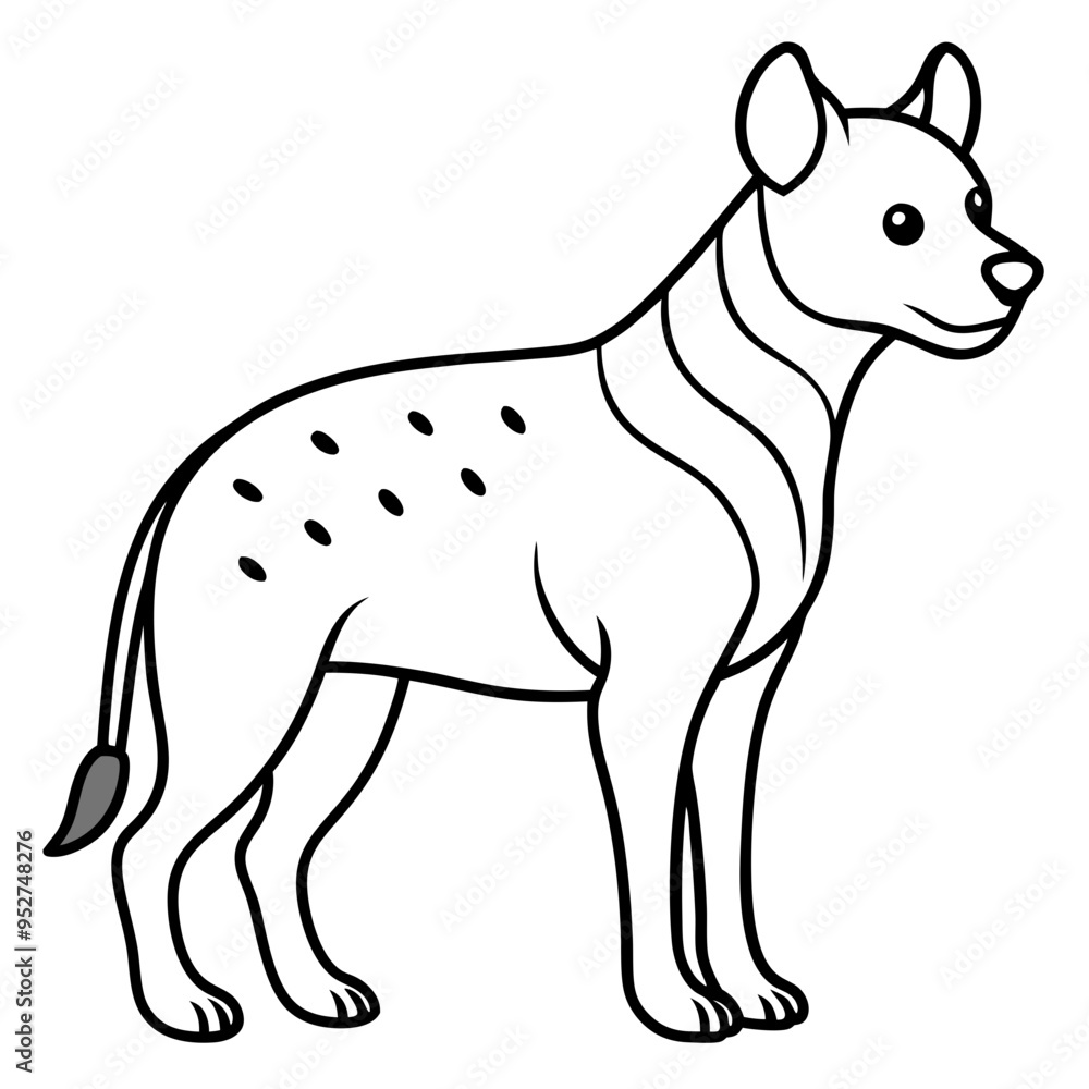 Fototapeta premium Childlike Hyena Profile Rounded, Contour Line Art on White Background