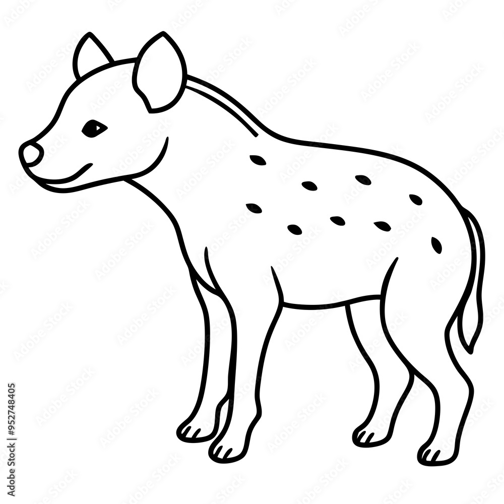 Fototapeta premium Childlike Hyena Profile Rounded, Contour Line Art on White Background