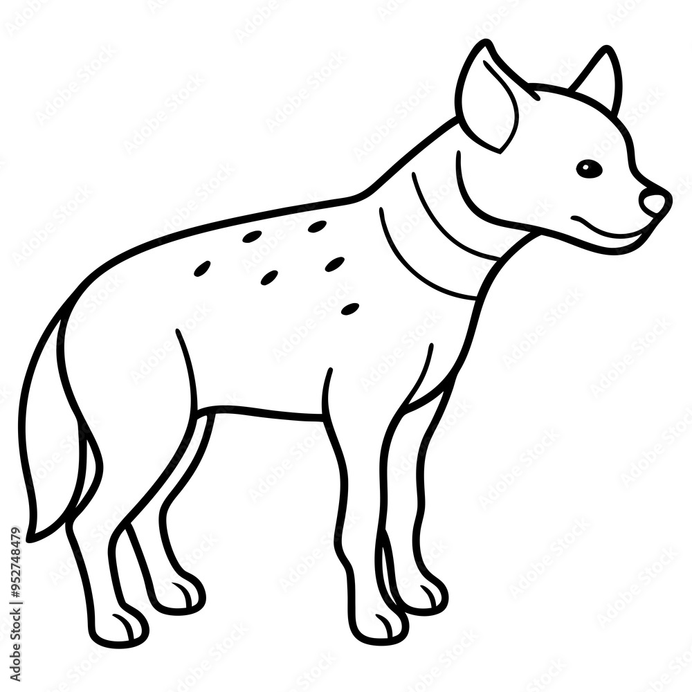 Childlike Hyena Profile Rounded, Contour Line Art on White Background Childlike Hyena Profile Rounded, Contour Line Art on White Background